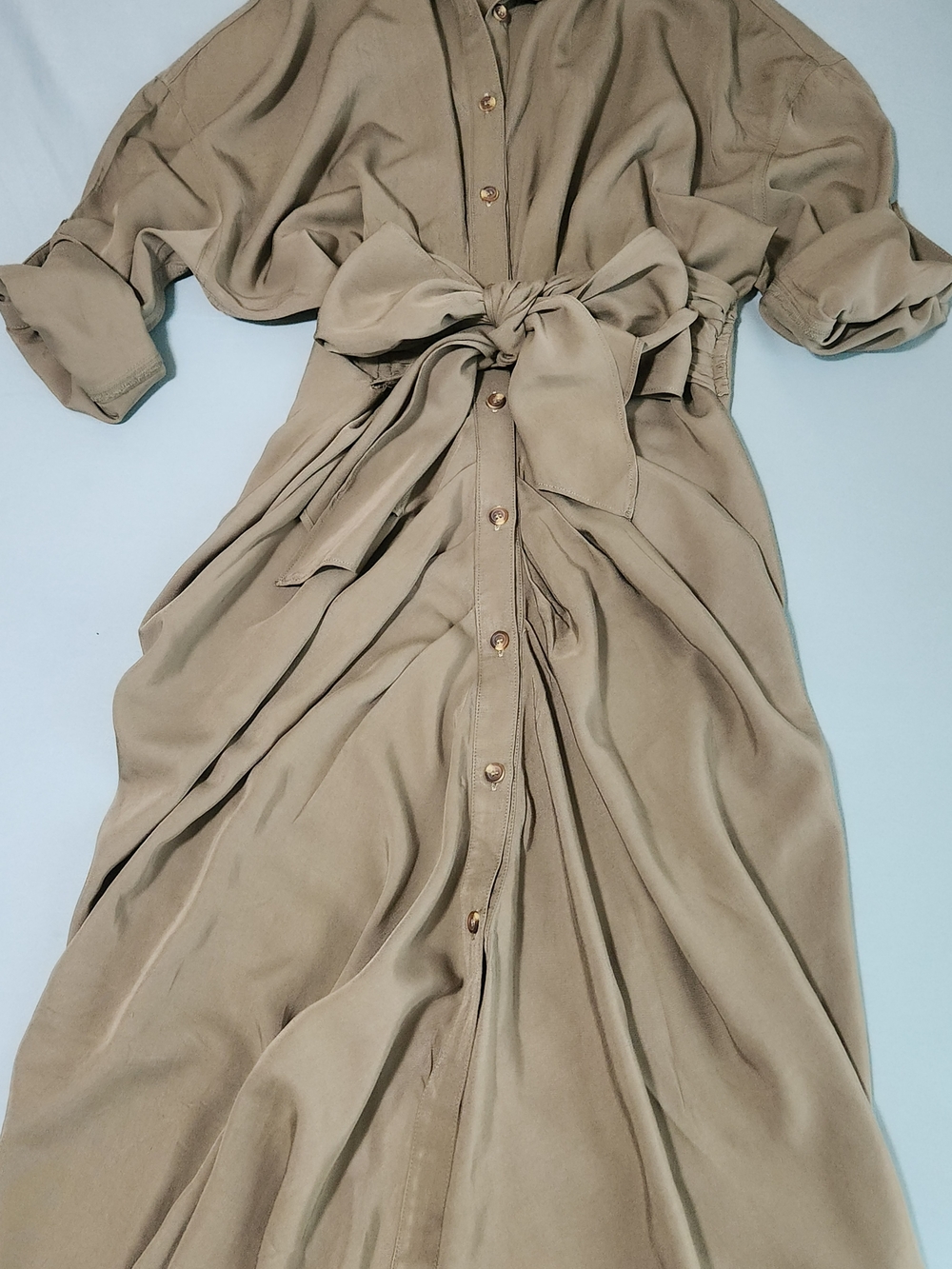 Mable Gwen Tencel Button Down Midi/Maxi Draped Dress In Olive Green Size Small - Picture 12 of 15